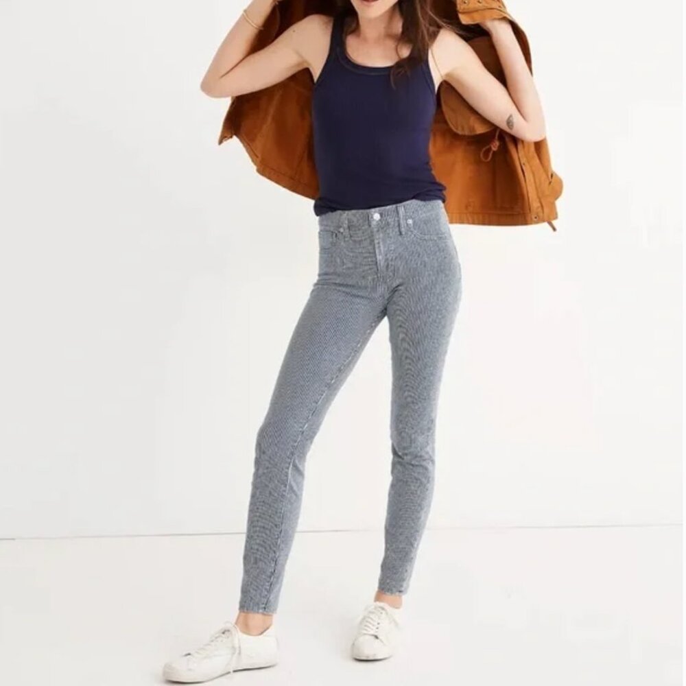 Madewell 9" Mid-Rise Striped Blue White Skinny Leg Jeans in Piper Stripe Size 27